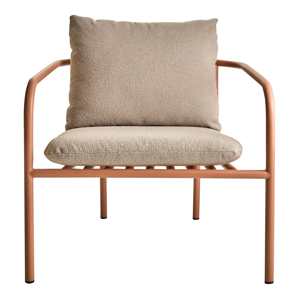 Gartensessel Bendt mit Kissen aus Aluminium und Teddy-Olefin, skandinavischer Stil, Peach Beige, Outdoor geeignet