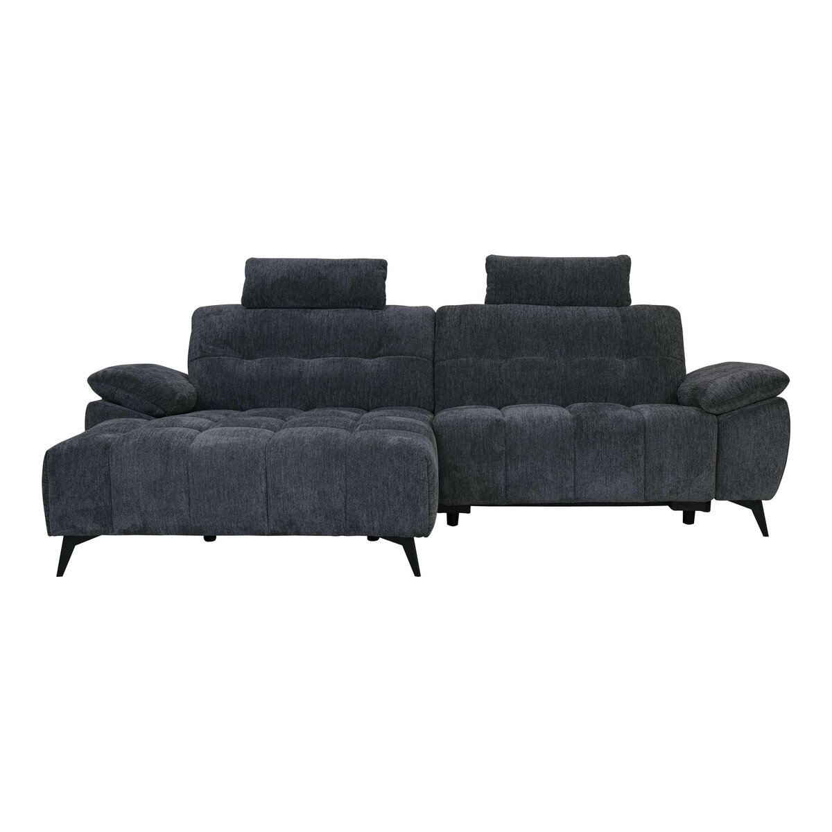 Ecksofa Odaloc Links Stoff Dunkelgrau - elektrische Fußstütze & USB-Port