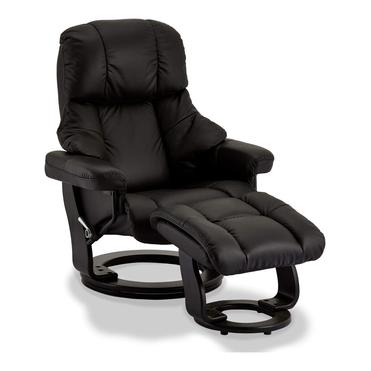 Relaxsessel Nowrac mit Hocker Schwarz Leder - Verstellbarer Fernsehsessel mit Drehfunktion