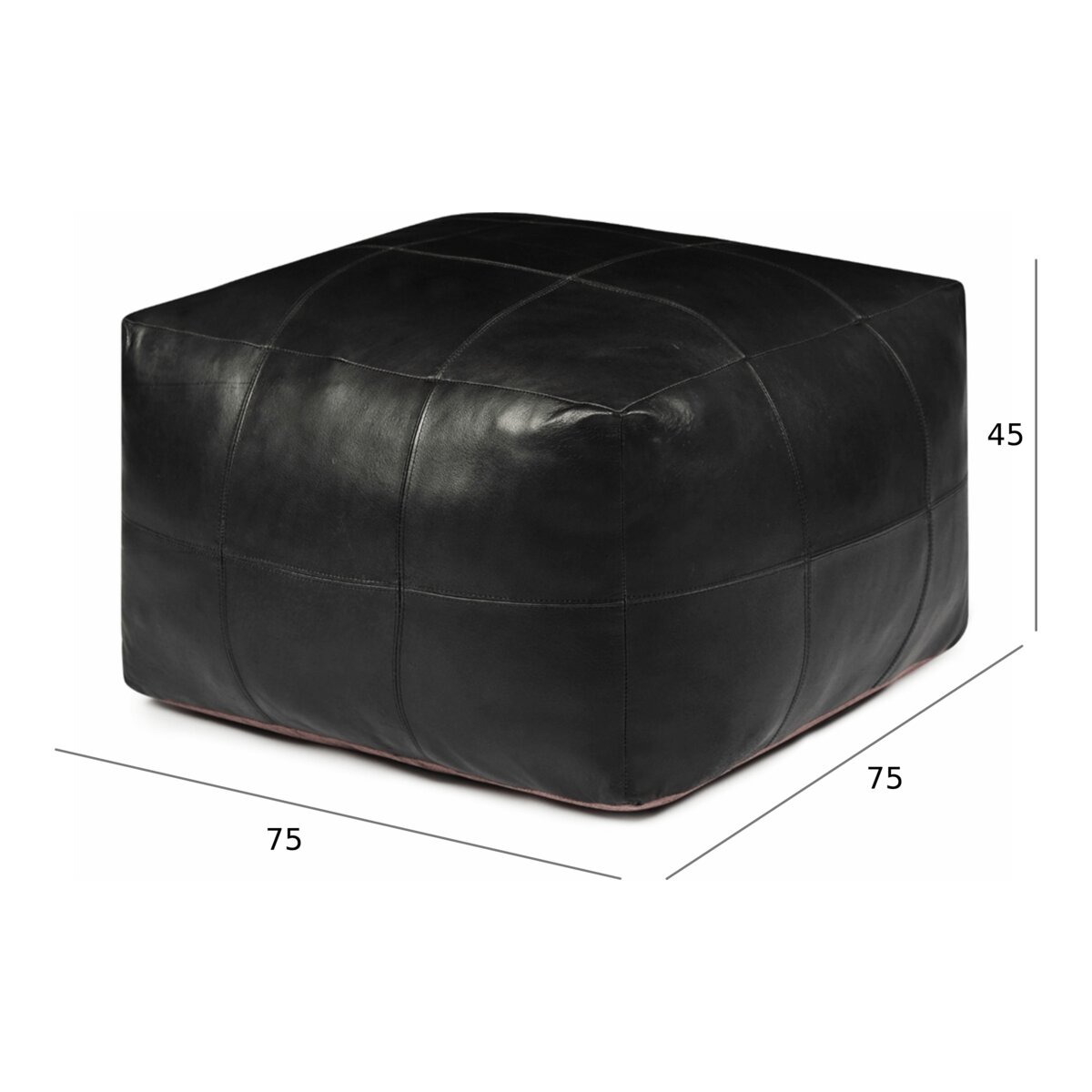 Pouf Anneta aus Leder 75x75 cm, Schwarz
