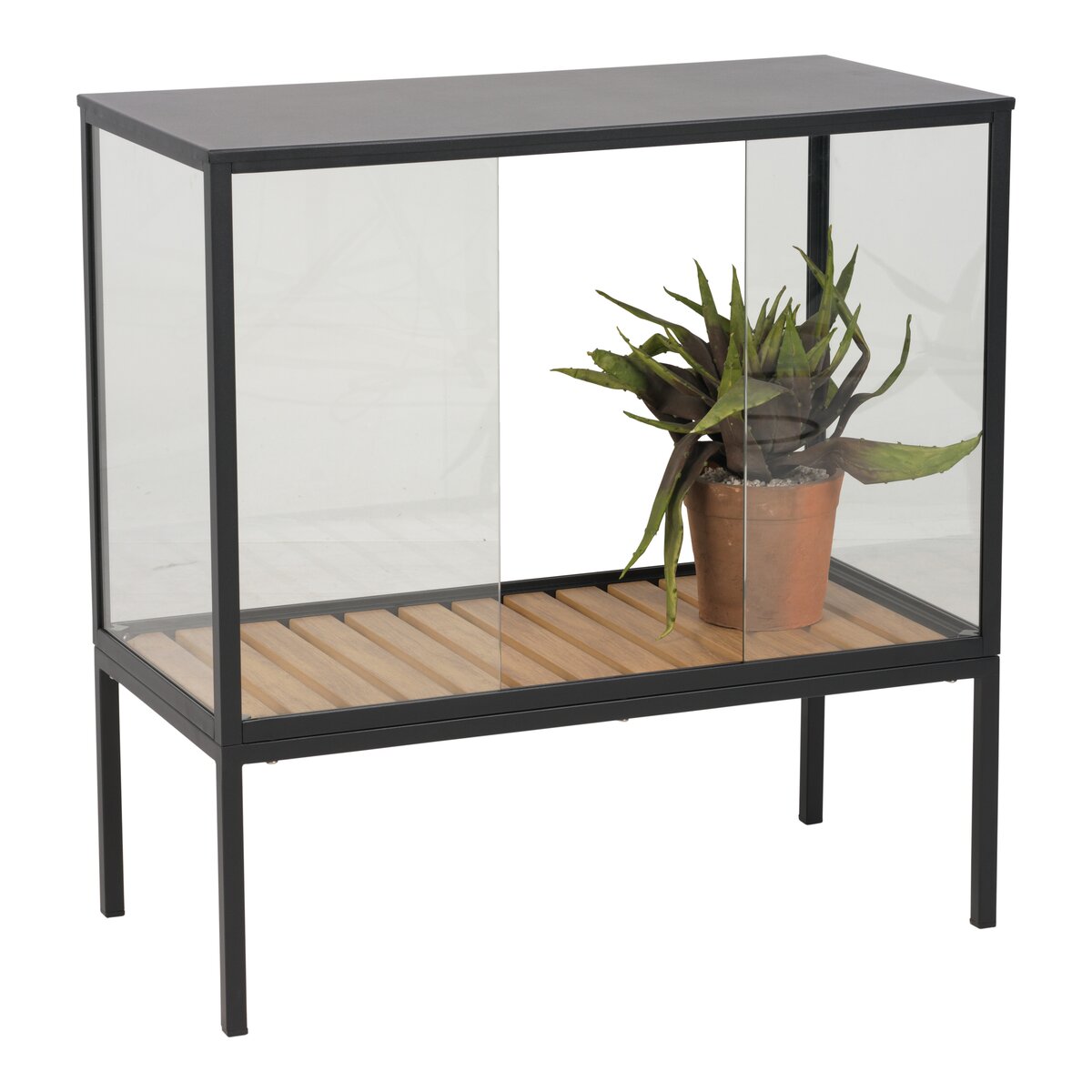 Pflanzenschrank Grower Greens, Schwarz -  Aluminium, Glas mit 1 Boden