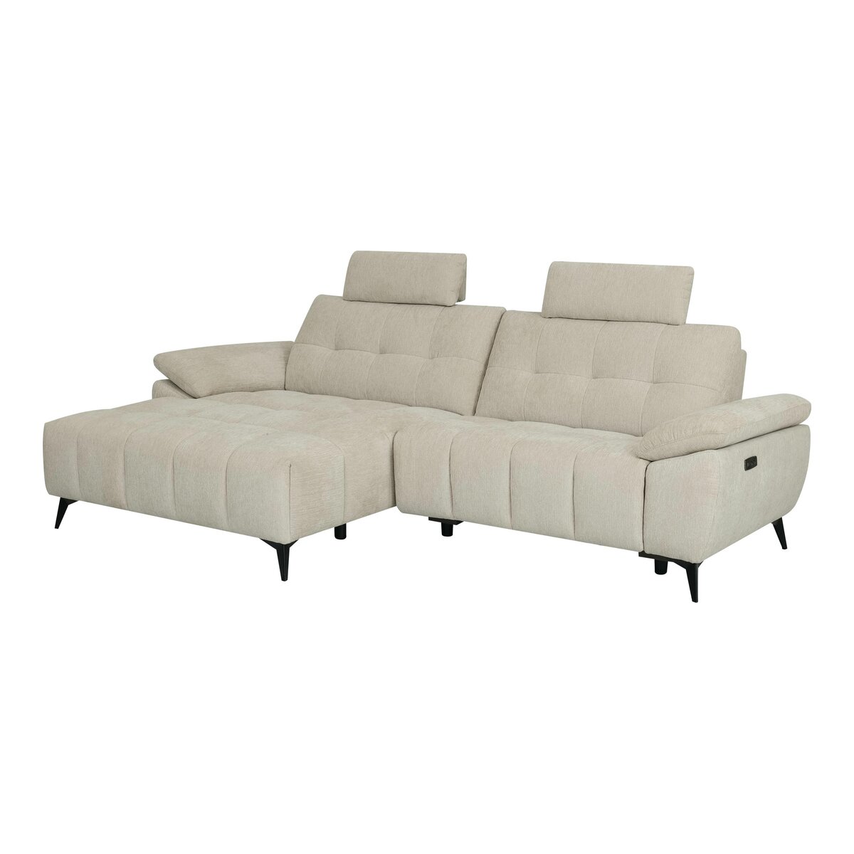 Ecksofa Odaloc Links Stoff Beige - elektrische Fußstütze & USB-Port