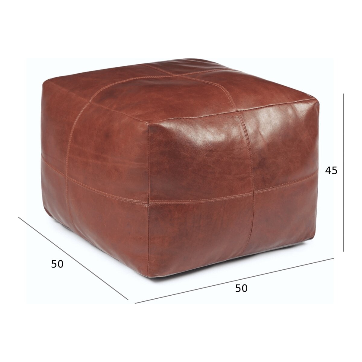 Pouf Anneta aus Leder 50x50 cm, Braun