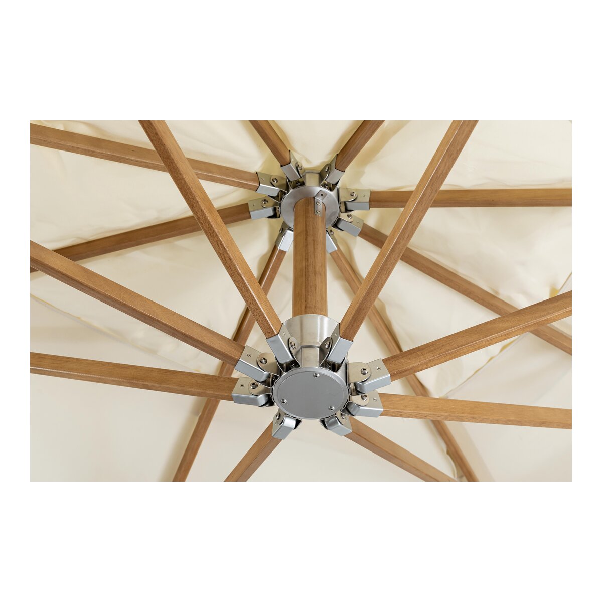 Ampelschirm Capua - Teakholz Natur, Polyester-Stoff Ecru, 3x3 m