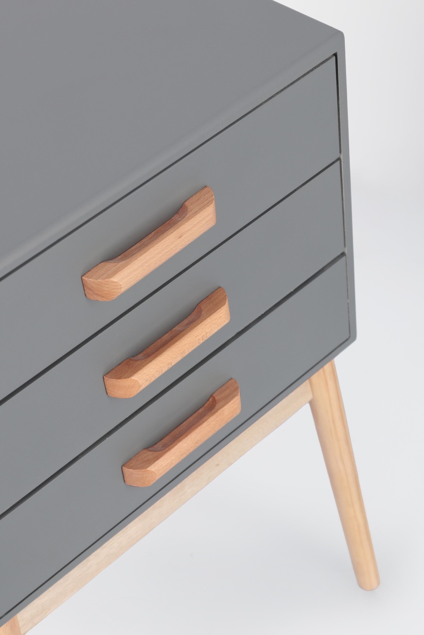 Kommode Ordinary aus Kiefernholz Grau, 3 Schubladen