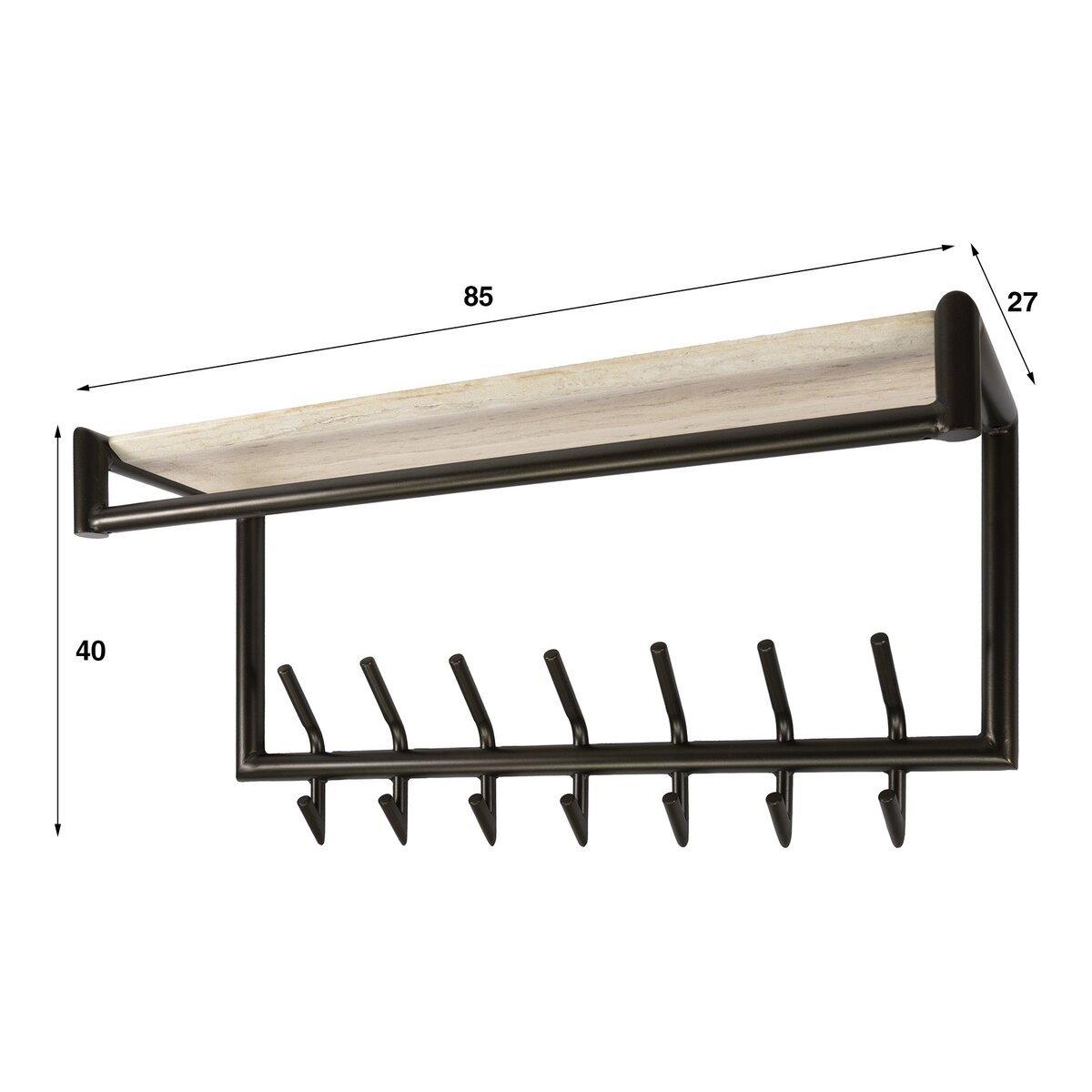 Garderobe Aret mit Kleiderstange, Hutablage und 7 Haken, 85 cm