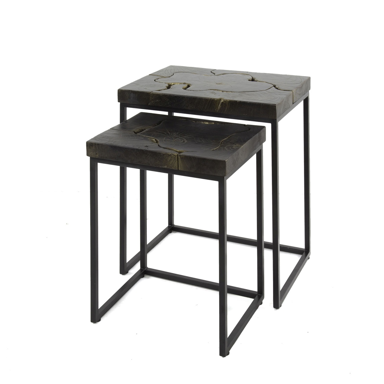 2er-Set Beistelltisch Strimflaw - recyceltes Teakholz Schwarz