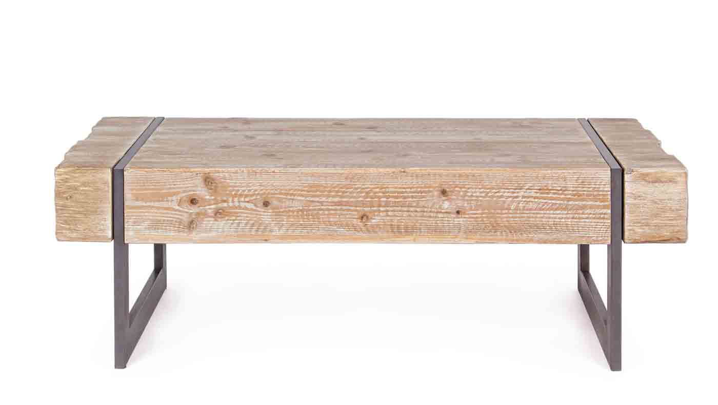 Couchtisch Garret wurde aus Tannenholz hergestellt. Das Stahlgestell harmonisiert besonders gut mit der Tischplatte und kreiert einen absolut besonderes Design.
