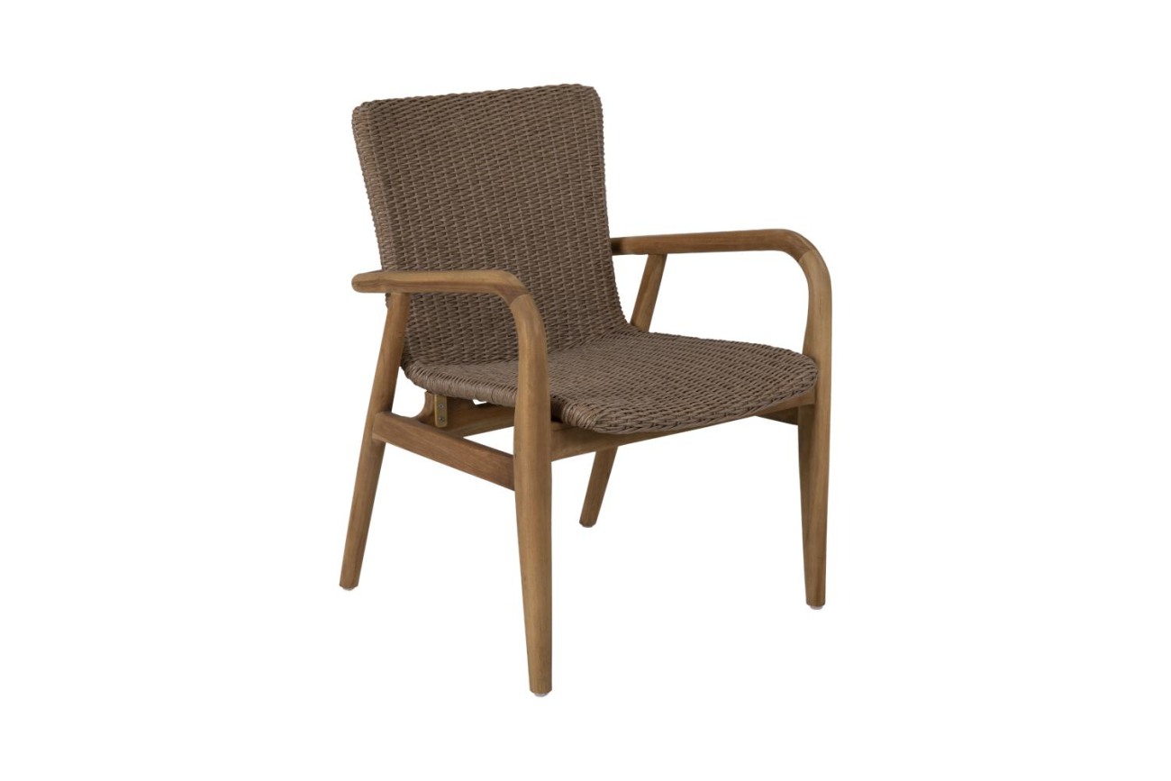 Der Gartenstuhl Lilja überzeugt mit seinem modernen Design. Gefertigt wurde er aus Rattan, welcher einen braunen Farbton besitzt. Das Gestell ist aus Teakholz und hat eine natürliche Farbe. Die Sitzhöhe des Stuhls beträgt 43 cm.