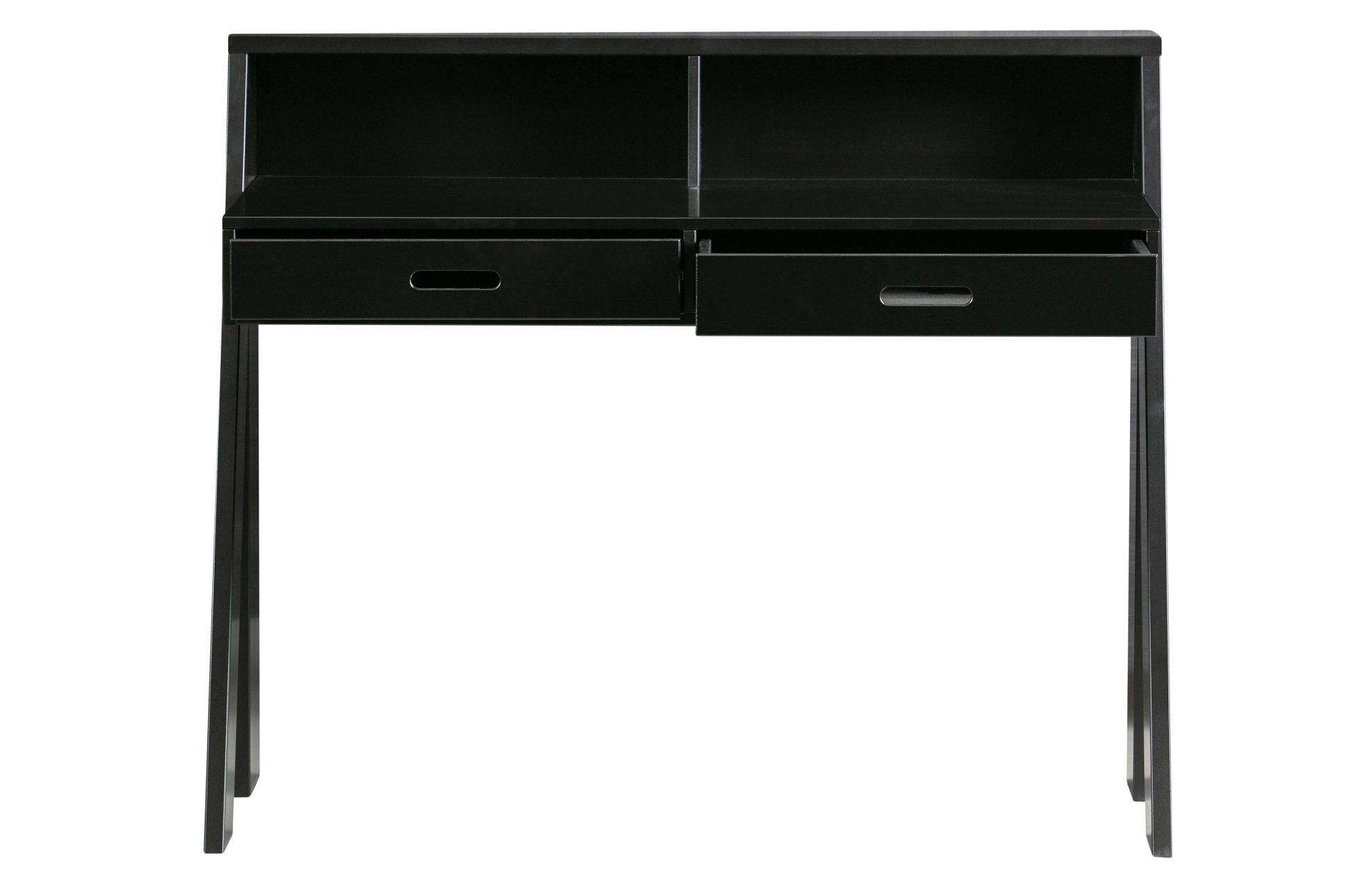 Der Schreibtisch Connect wurde aus Kiefernholz gefertigt. Er überzeugt mit seinem schlichten aber modernen Design. Der Schreibtisch verfügt über zwei Schubladen für diverse Utensilien und ist in einem schwarzen Farbton.
