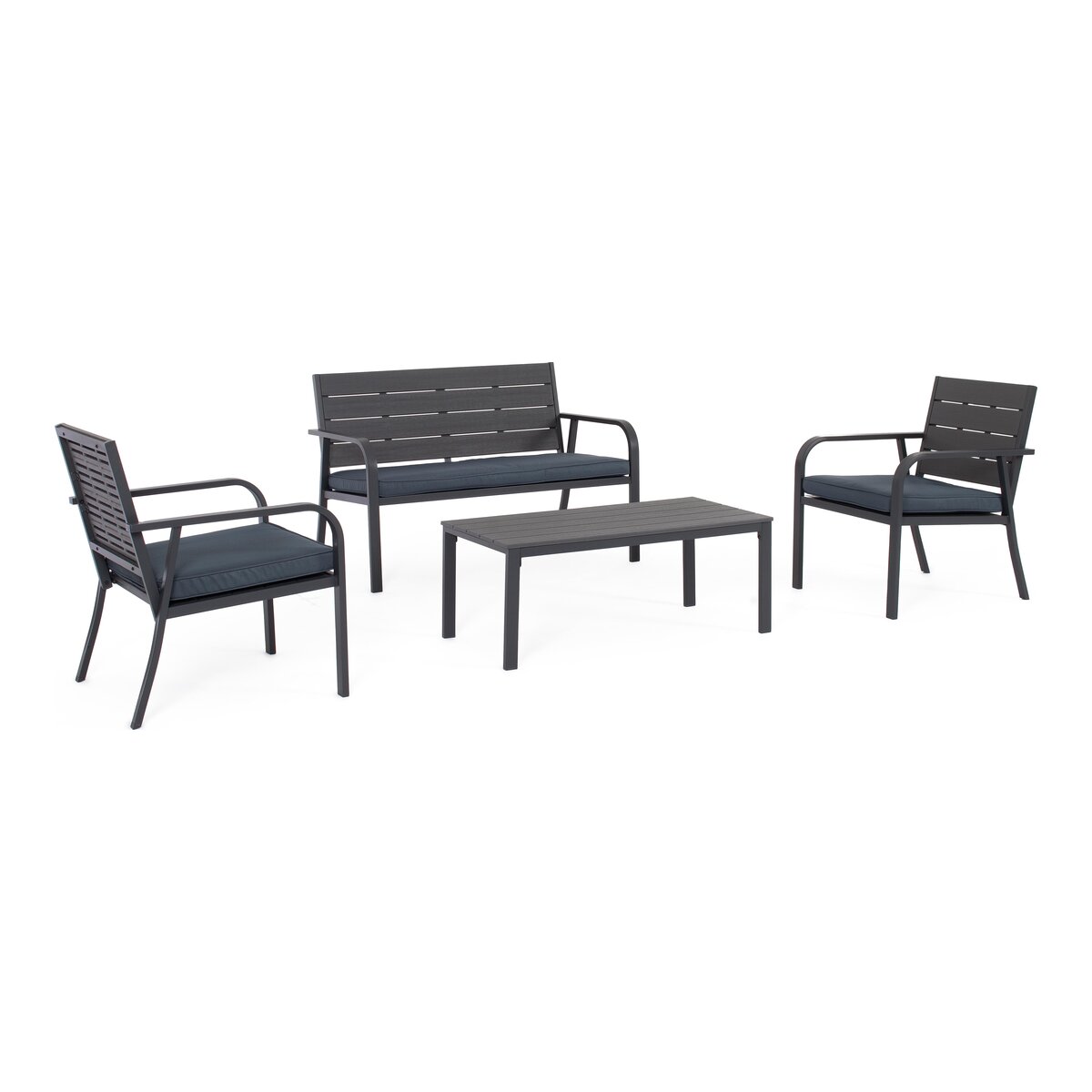 4er Garten-Set Sarita - Metall & Polyester-Stoff, Anthrazit, inkl. Kissen