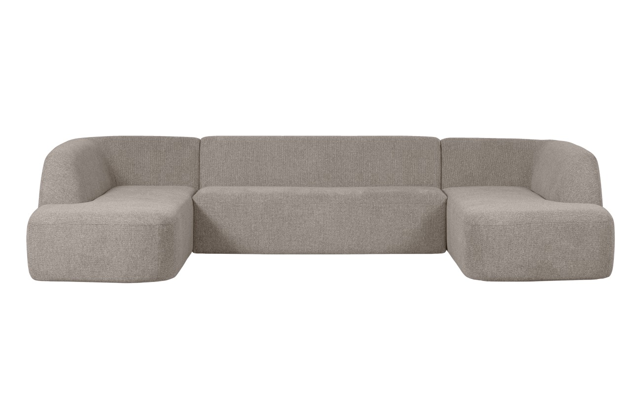Das Sofa Sloping in U-Form überzeugt mit seinem modernen Stil. Gefertigt wurde es aus Melange-Stoff, welcher einen hellgrauen Farbton besitzt. Die Füße besitzen eine schwarze Farbe. Das Sofa besitzt eine Größe von 339x225 cm.