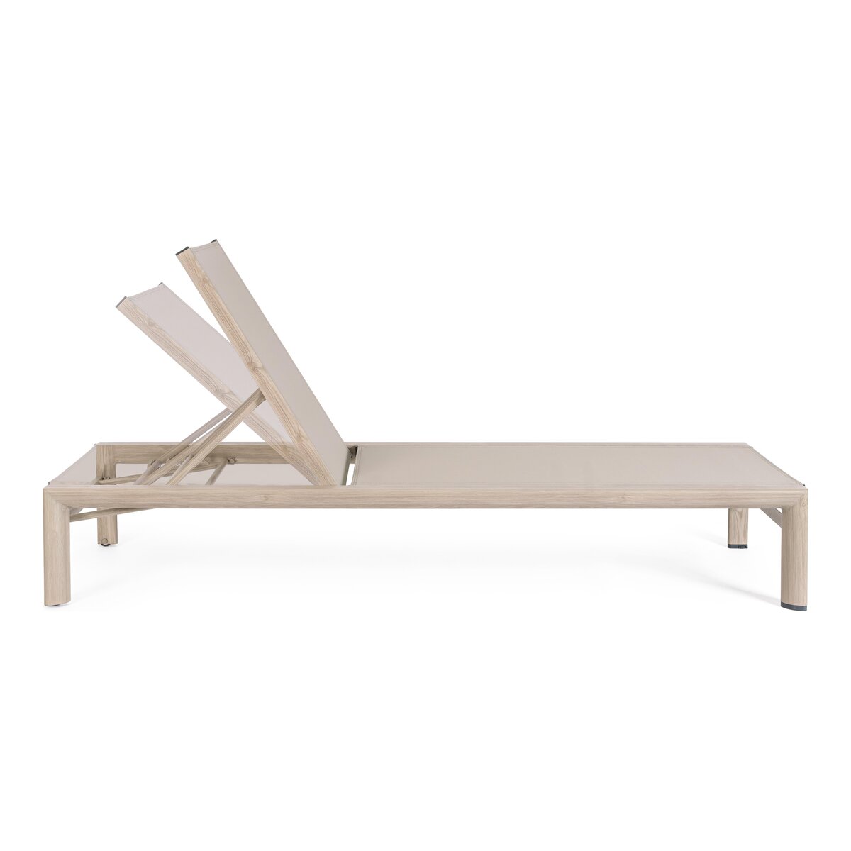 Gartenliege Skipper verstellbar - Textilene Hellbeige & Aluminium Natur mit Holz-Optik
