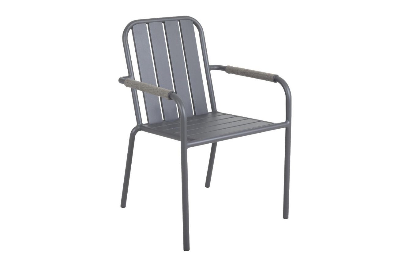 Der Gartenstuhl Innes überzeugt mit seinem modernen Design. Gefertigt wurde er aus Metall, welches einen Anthrazit Farbton besitzt. Das Gestell ist auch aus Metall und hat eine Anthrazit Farbe. Die Sitzhöhe des Stuhls beträgt 44 cm.