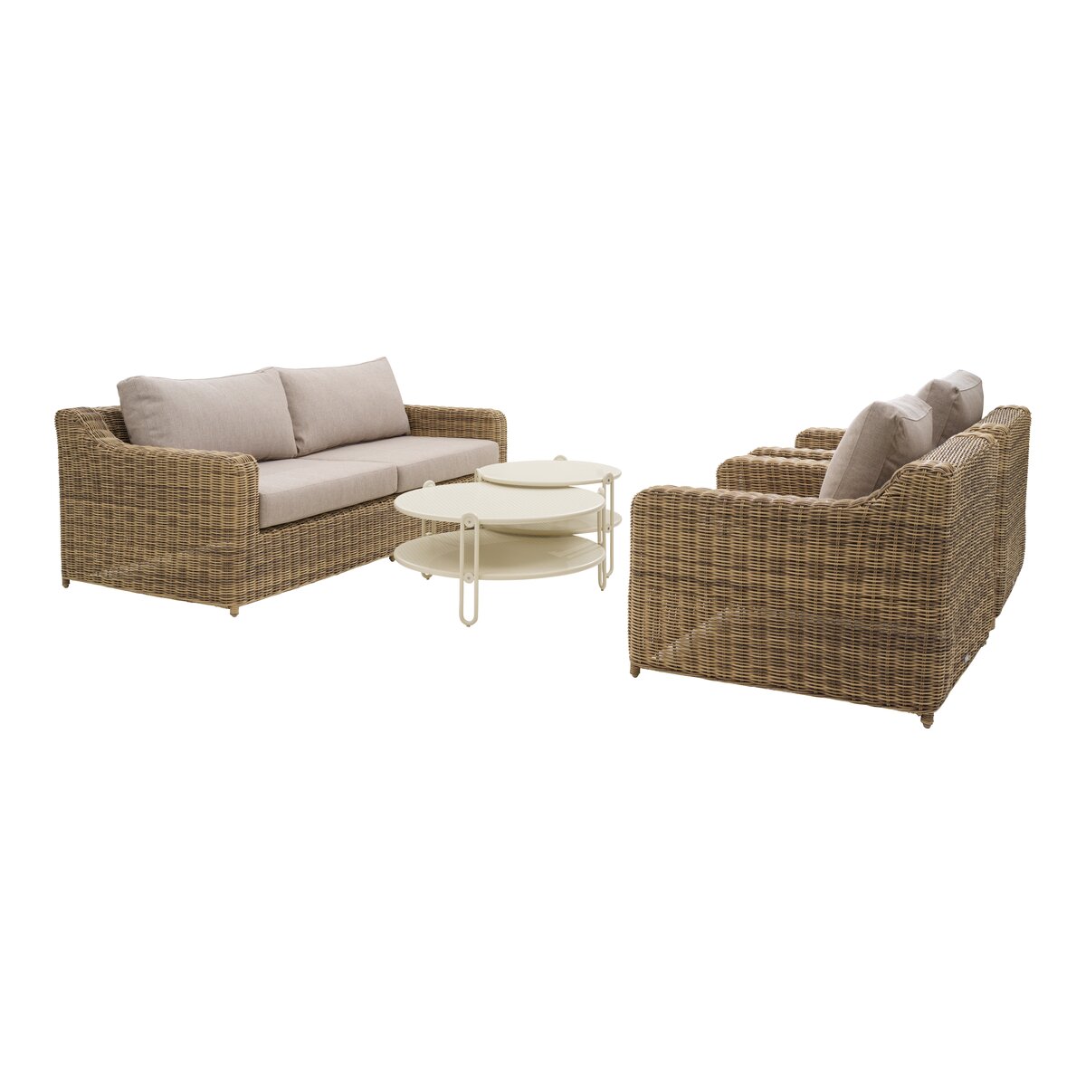 Gartensofa Glendon 2,5-Sitzer, Polyrattan & wasserabweisender Stoff, Natur