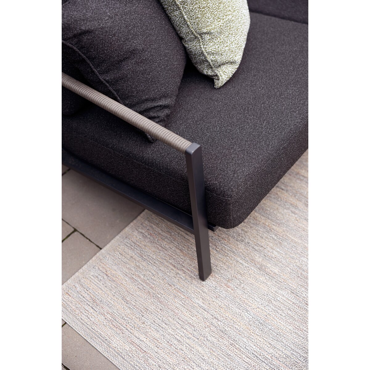 Gartensofa Lyra 2,5-Sitzer, Edelstahl & Teddy-Stoff, Schwarz