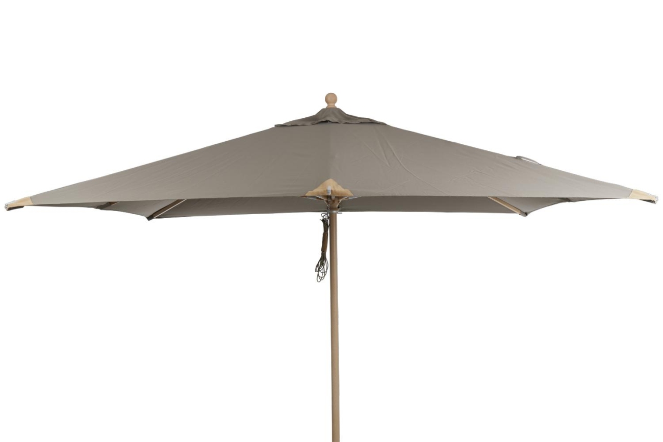 Der Sonnenschirm Como überzeugt mit seinem modernen Design. Gefertigt wurde er aus Kunstfasern, welcher einen Taupe Farbton besitzt. Das Gestell ist aus Buchenholz und hat eine natürliche Farbe. Der Schirm hat eine Größe von 300x300 cm.