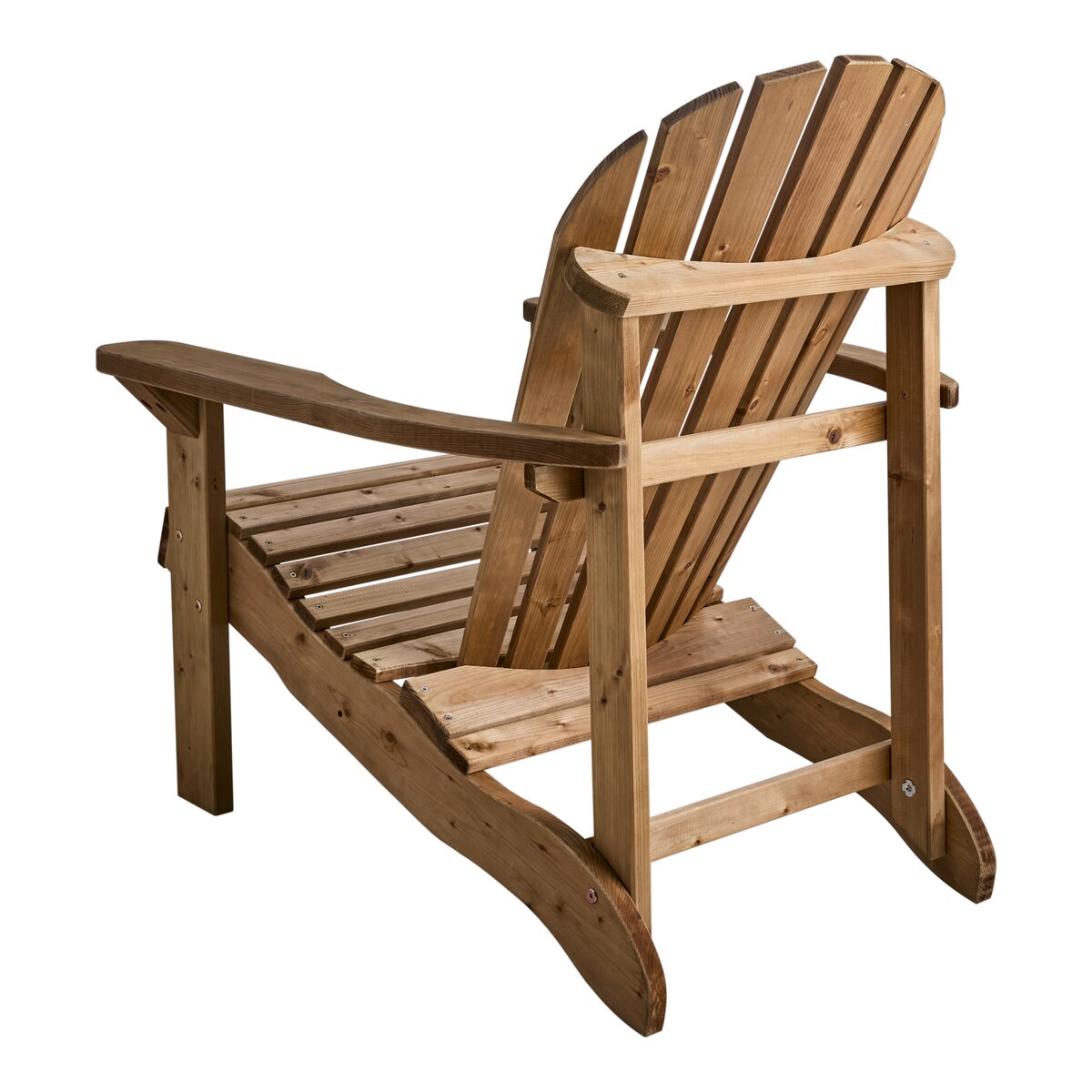 Gartensessel Skule aus Kiefernholz, klassisch im Adirondack-Design, Naturbraun, mit Armlehnen, für Outdoor