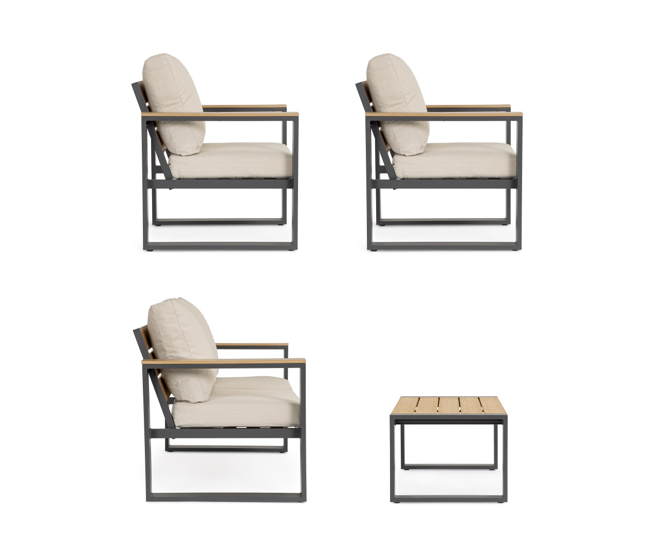 Garten-Set Leandro 4er Gruppe, Anthrazit / Beige