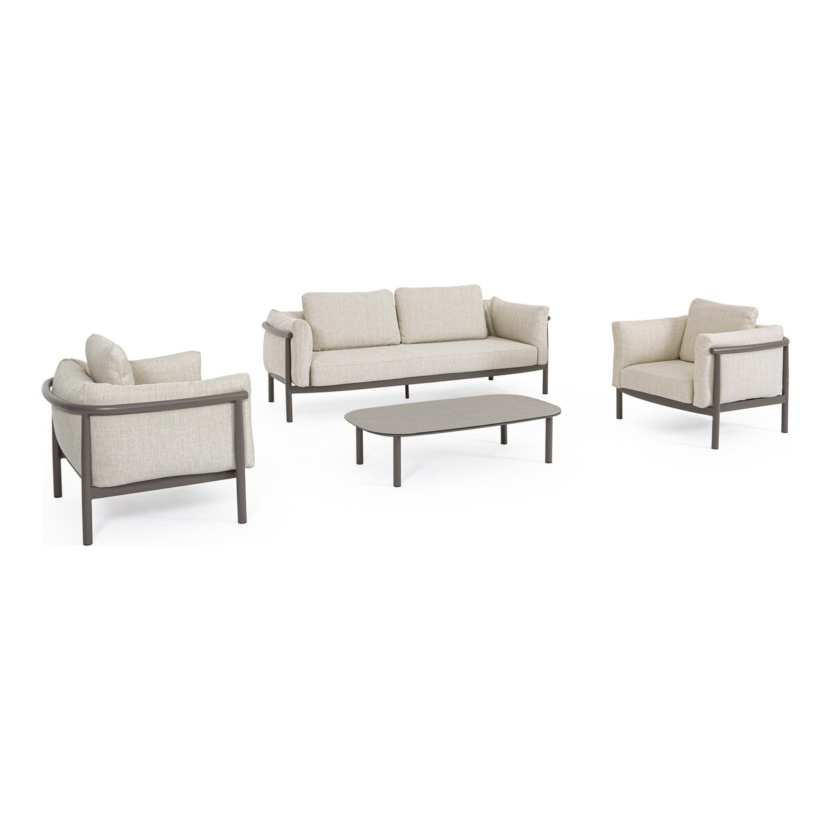 4er Garten-Set Theodore - Aluminium Castor-Braun, Olefin-Stoff, inkl. Kissen