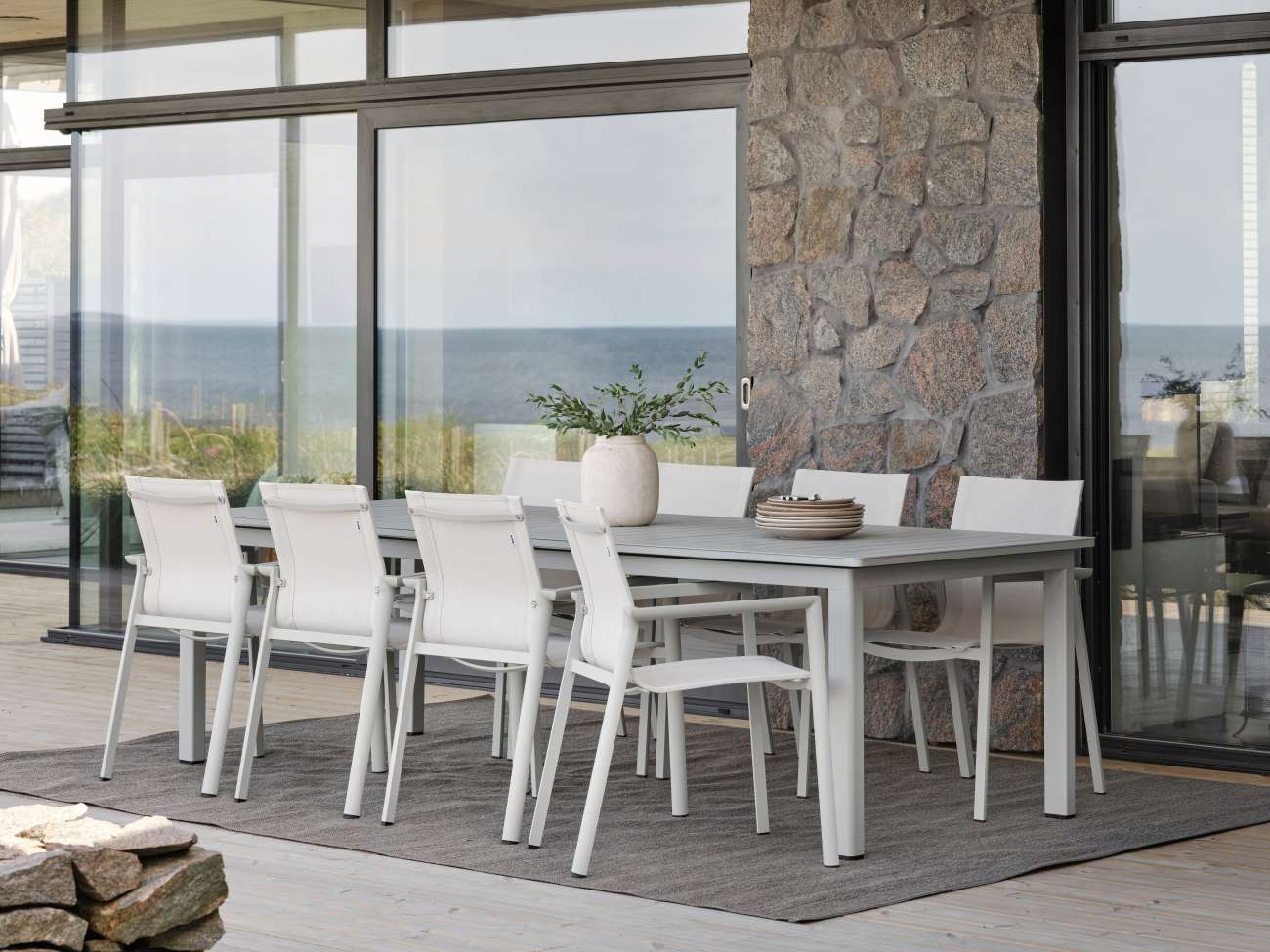 Gartenstuhl Delia aus Textilene, Hellgrau / Off-White