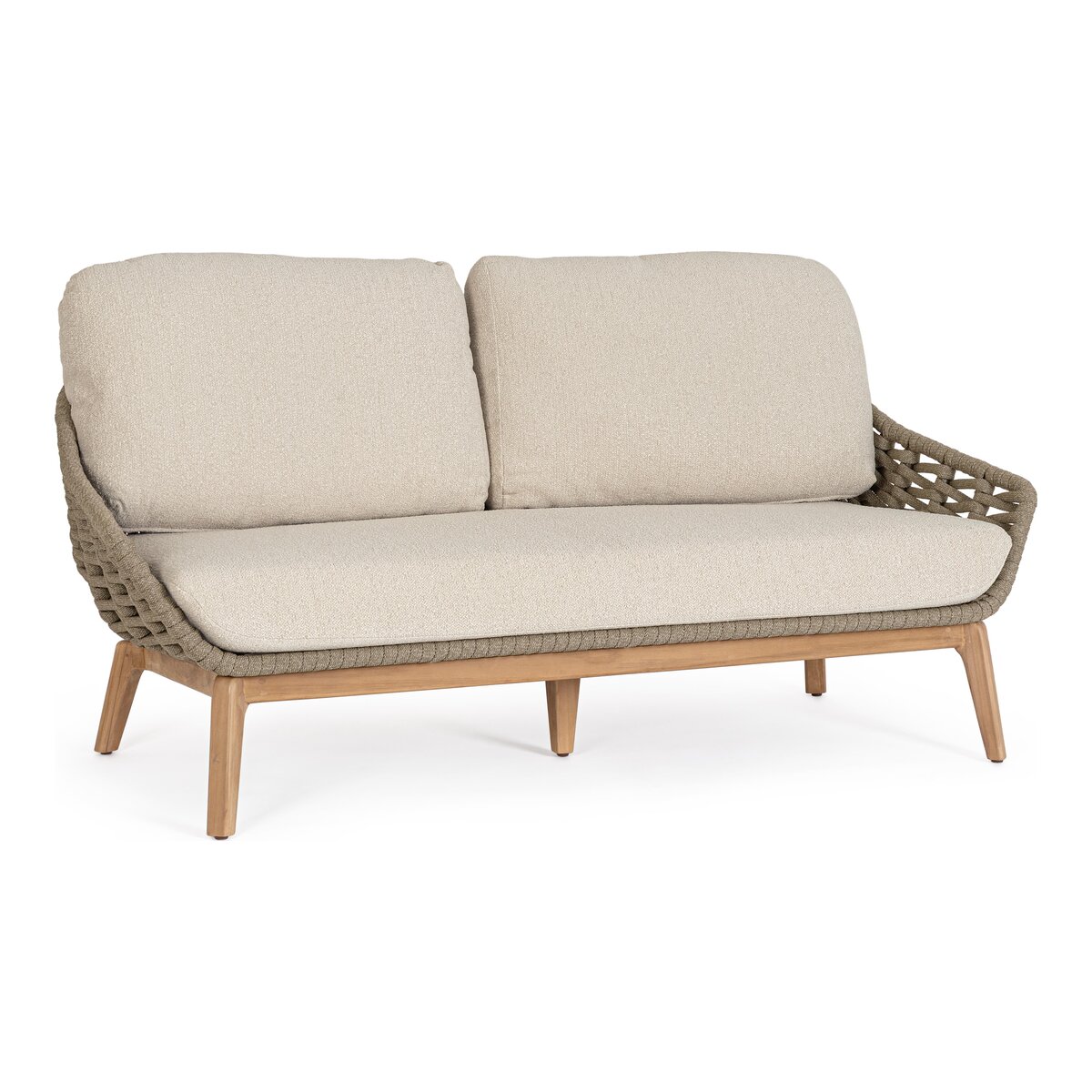 2-Sitzer Gartensofa Tamires - Teakholz Natur, Seilgeflecht Taupe, inkl. Kissen