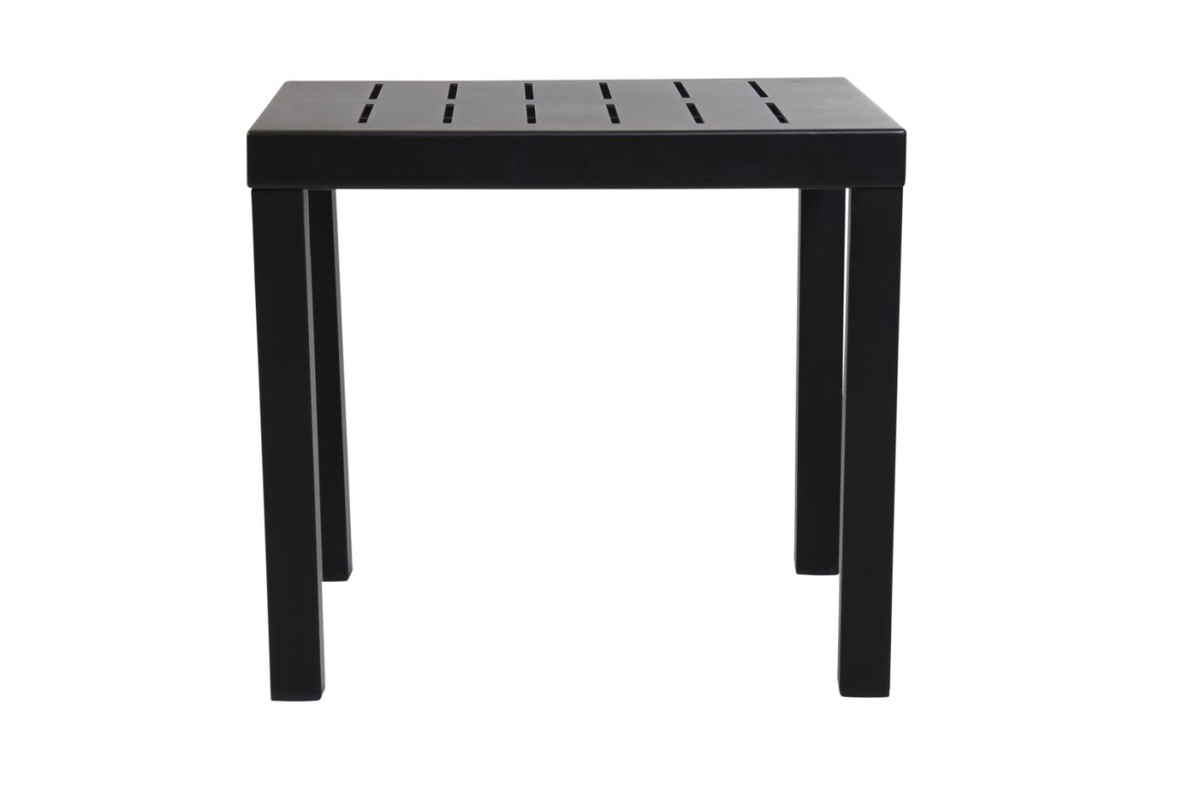 Der Gartenbeistelltisch Belfort überzeugt mit seinem modernen Design. Gefertigt wurde die Tischplatte aus Metall und besitzt einen schwarzen Farbton. Das Gestell ist auch aus Metall und hat eine schwarze Farbe. Der Tisch besitzt eine Länger von 50 cm.