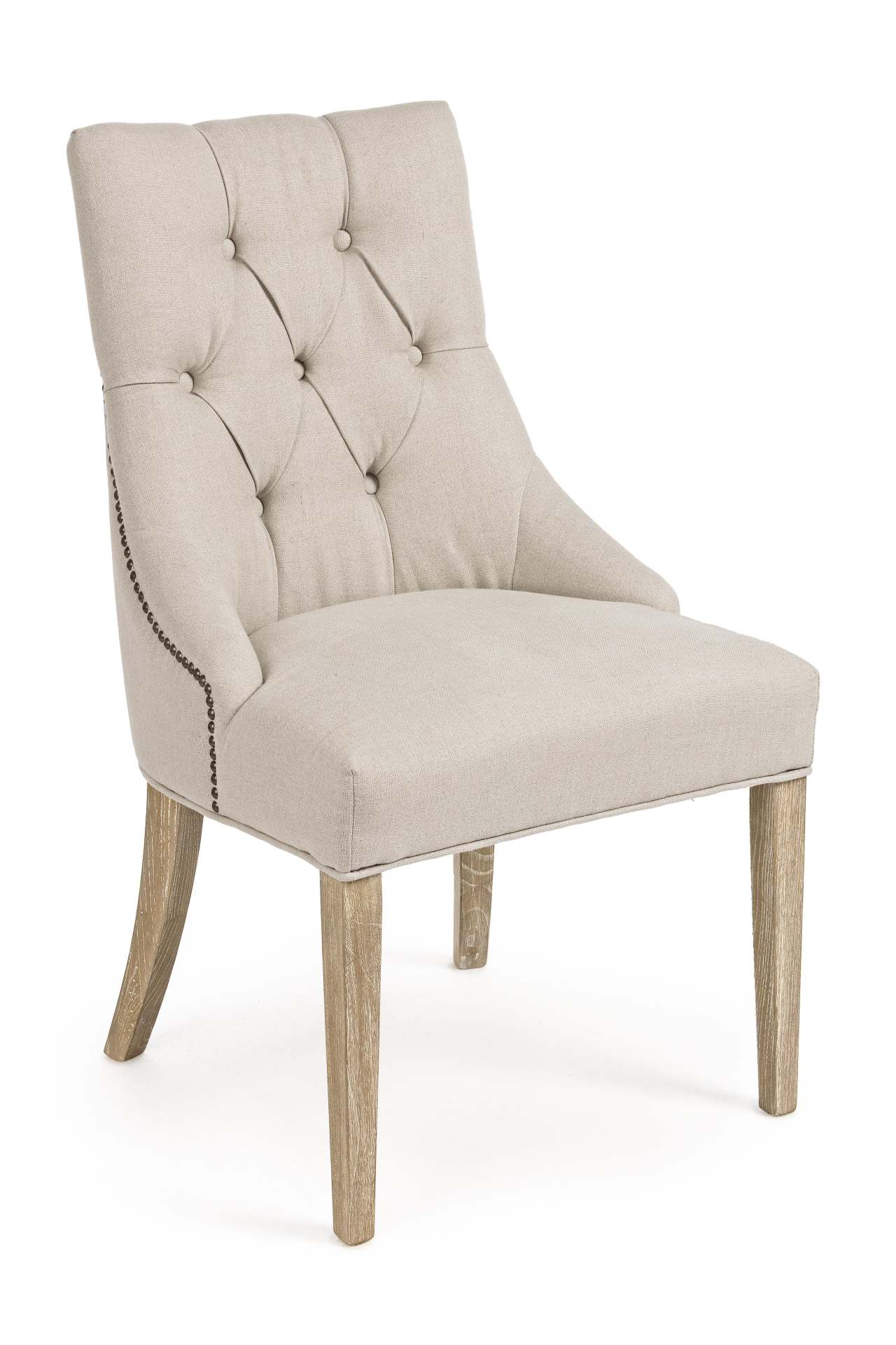 Der Esszimmerstuhl Cally überzeugt mit seinem klassischen Design. Gefertigt wurde der Stuhl aus einem Leinen-Bezug, welcher einen Beige Farbton besitzt. Das Gestell ist aus Eichenholz, welches natürlichen gehalten ist. Die Sitzhöhe beträgt 45 cm.