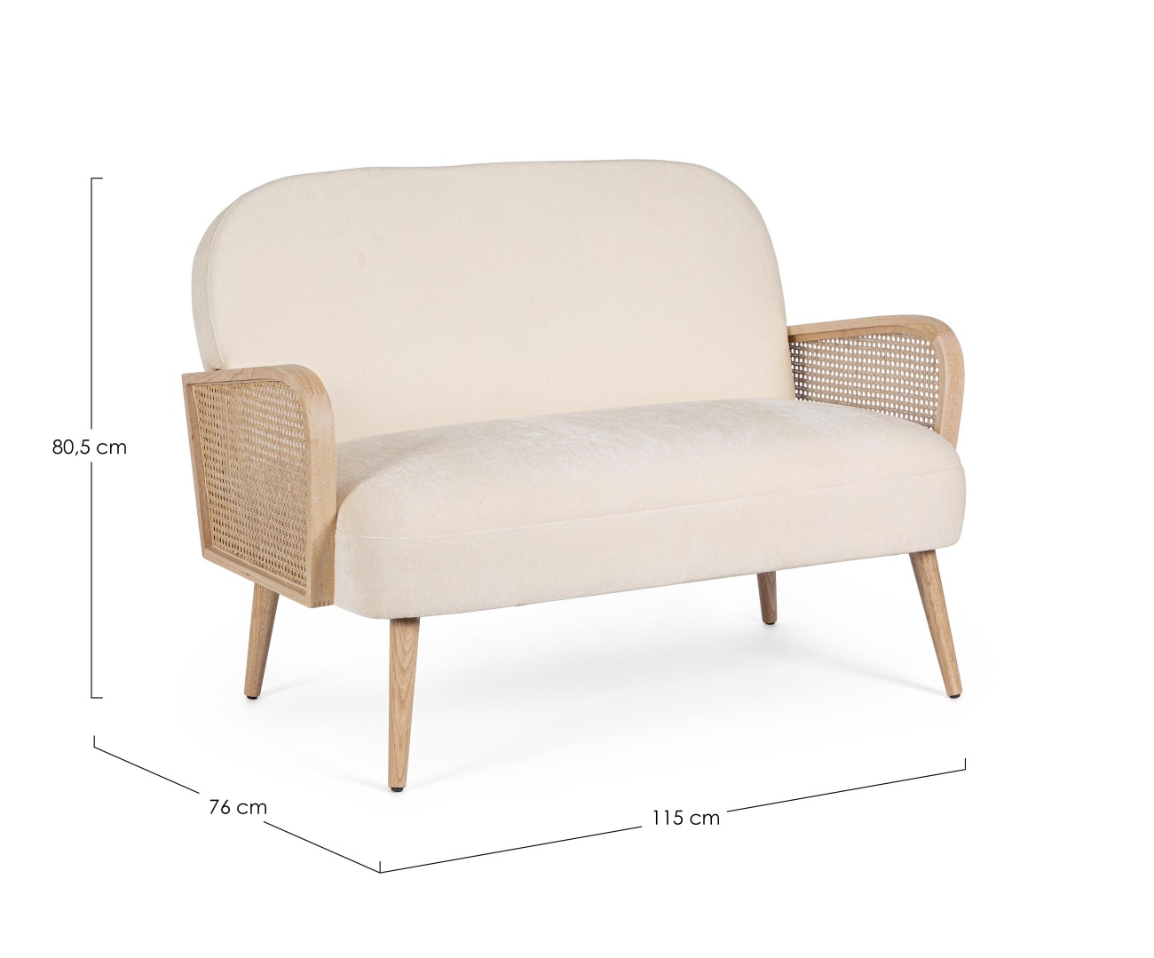 Das Sofa Dalida überzeugt mit seinem modernen Stil. Gefertigt wurde es aus einem Stoff-Bezug, welcher einen Creme Farbton besitzt. Das Gestell ist aus Kautschukholz und hat eine natürliche Farbe. Das Sofa ist in der Ausführung 2-Sitzer.