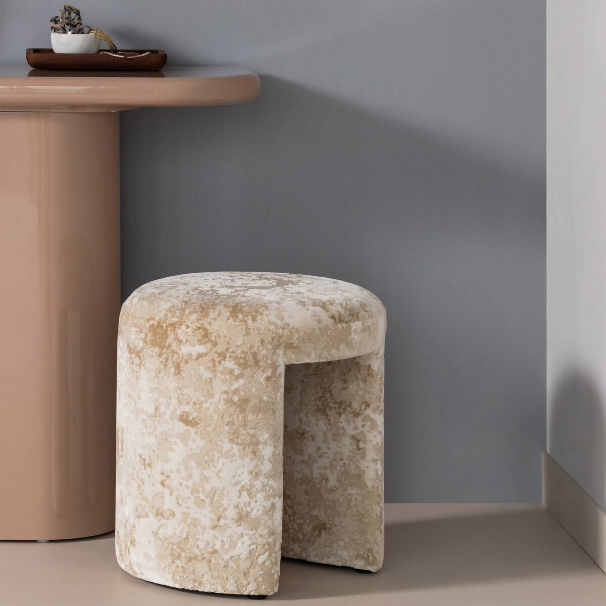 Polsterhocker Charlie - Strukturstoff Beige
