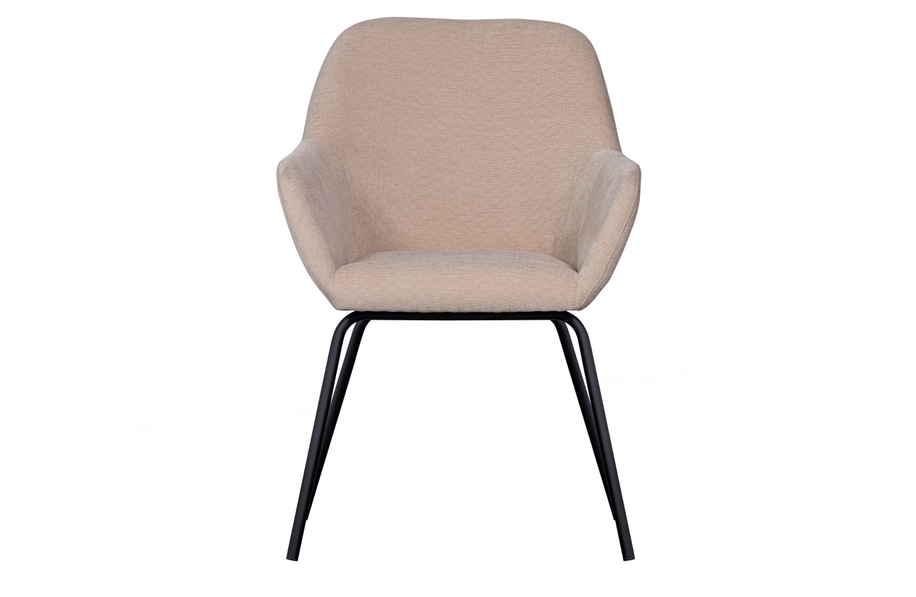 Der Esszimmerstuhl Vos überzeugt mit seinem modernen Design. Gefertigt wurde er aus Chenille-Gewebe, welches einen Sand Farbton besitzt. Das Gestell ist aus Metall und hat eine schwarze Farbe. Die Sitzhöhe des Stuhls beträgt 48 cm