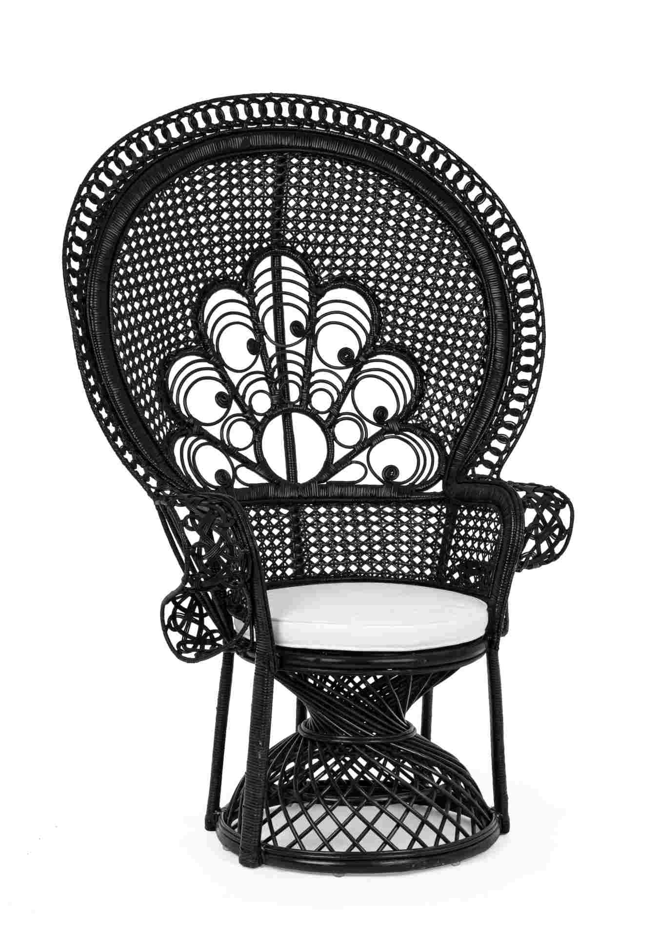 Sessel Peacock aus Rattan, Schwarz Sessel Peacock aus Rattan, Schwarz
