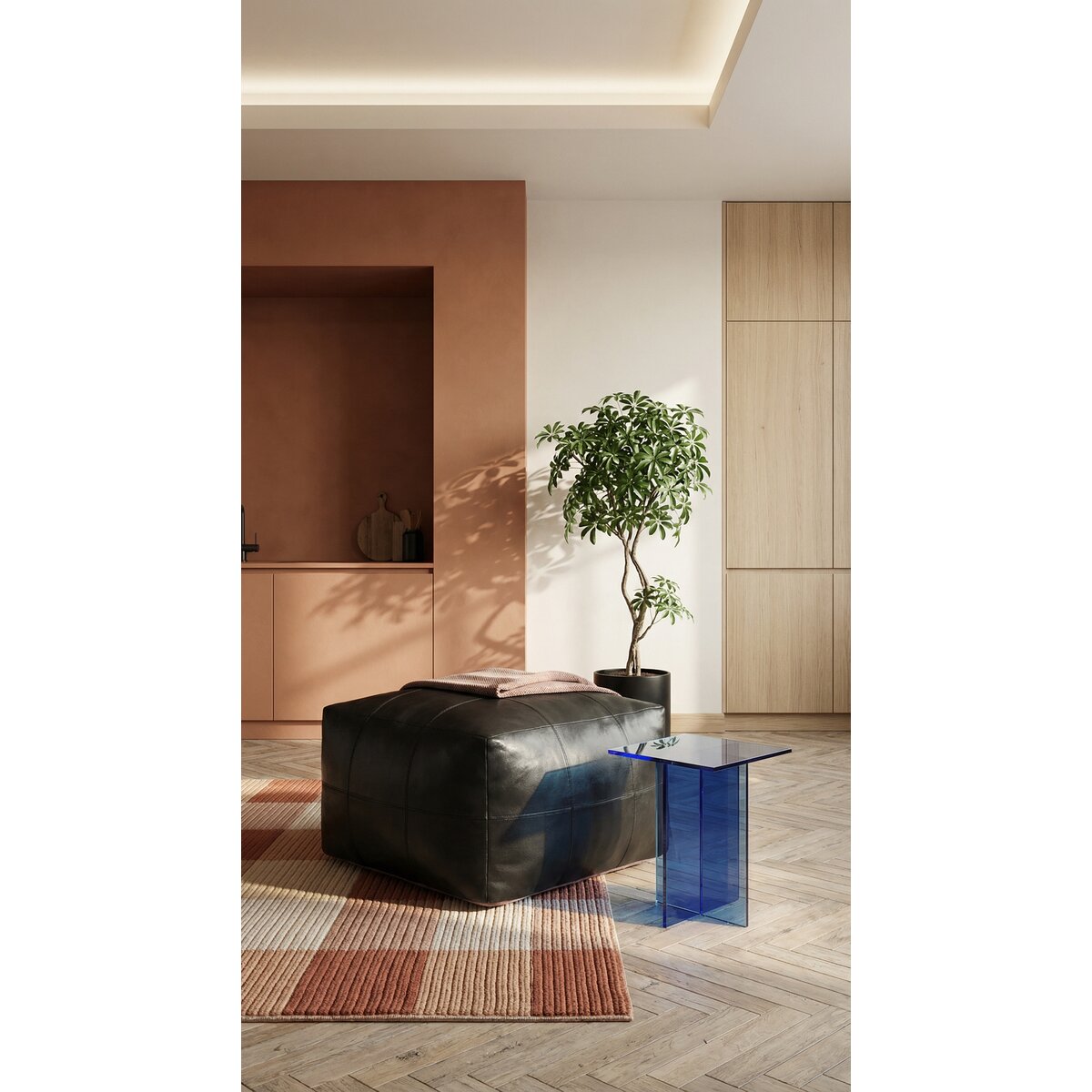 Pouf Anneta aus Leder 60x60 cm, Schwarz