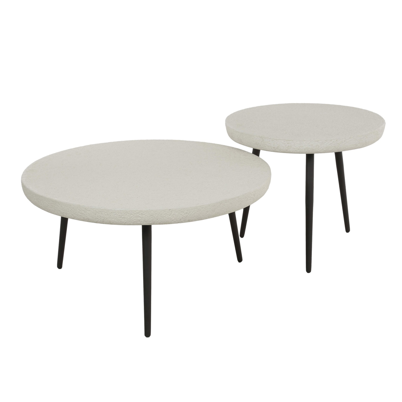 2er-Set Couchtisch Marbre - cremeweißer Marmor-Komposit, Rund