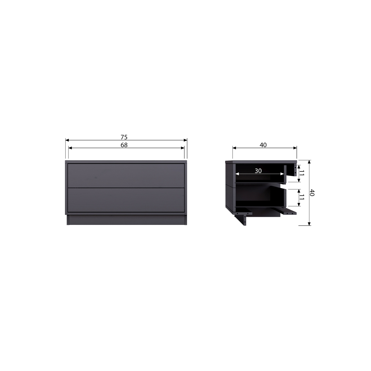 Das TV Board Fianca überzeugt mit seinem modernen Design. Gefertigt wurde es aus Kiefernholz, welches einen schwarzen Farbton besitzt. Das TV Board besitzt eine Breite von 70 cm und ist beliebig mit anderen Teilen kombinierbar.