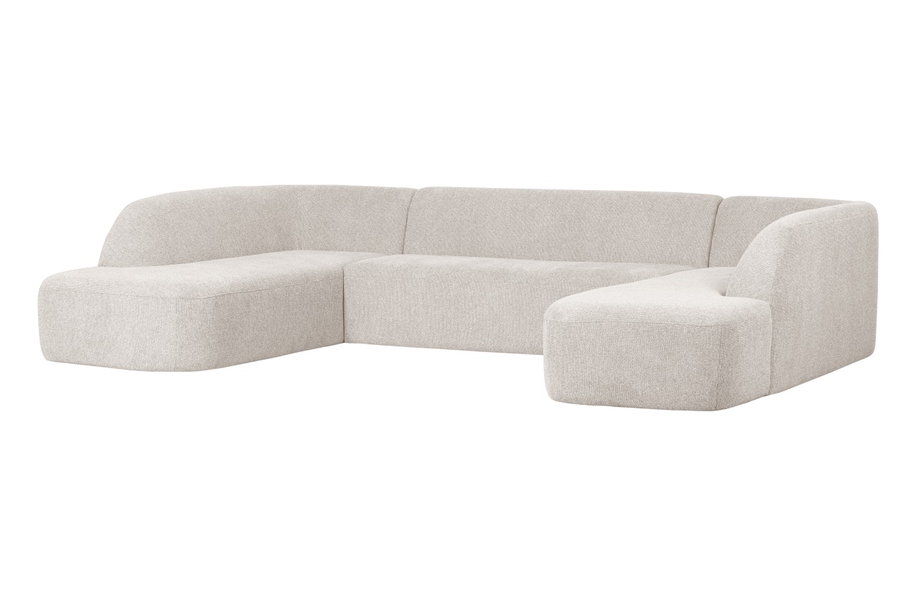 Das Sofa Sloping in U-Form überzeugt mit seinem modernen Stil. Gefertigt wurde es aus Melange-Stoff, welcher einen weißen Farbton besitzt. Die Füße besitzen eine schwarze Farbe. Das Sofa besitzt eine Größe von 339x225 cm.