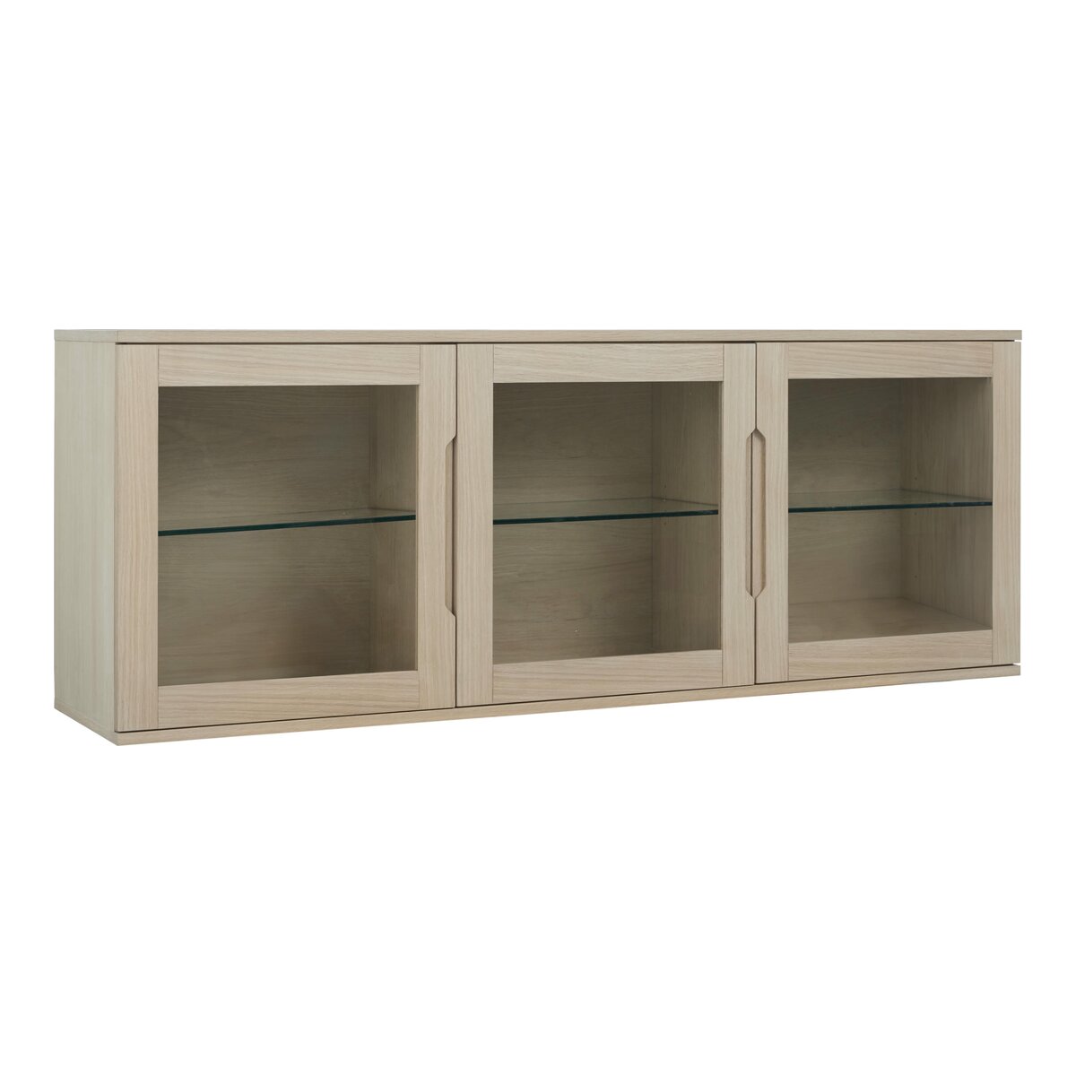 Hängevitrine Enimeta Eiche Whitewash 160 cm - 3 Türen, Glasböden & LED