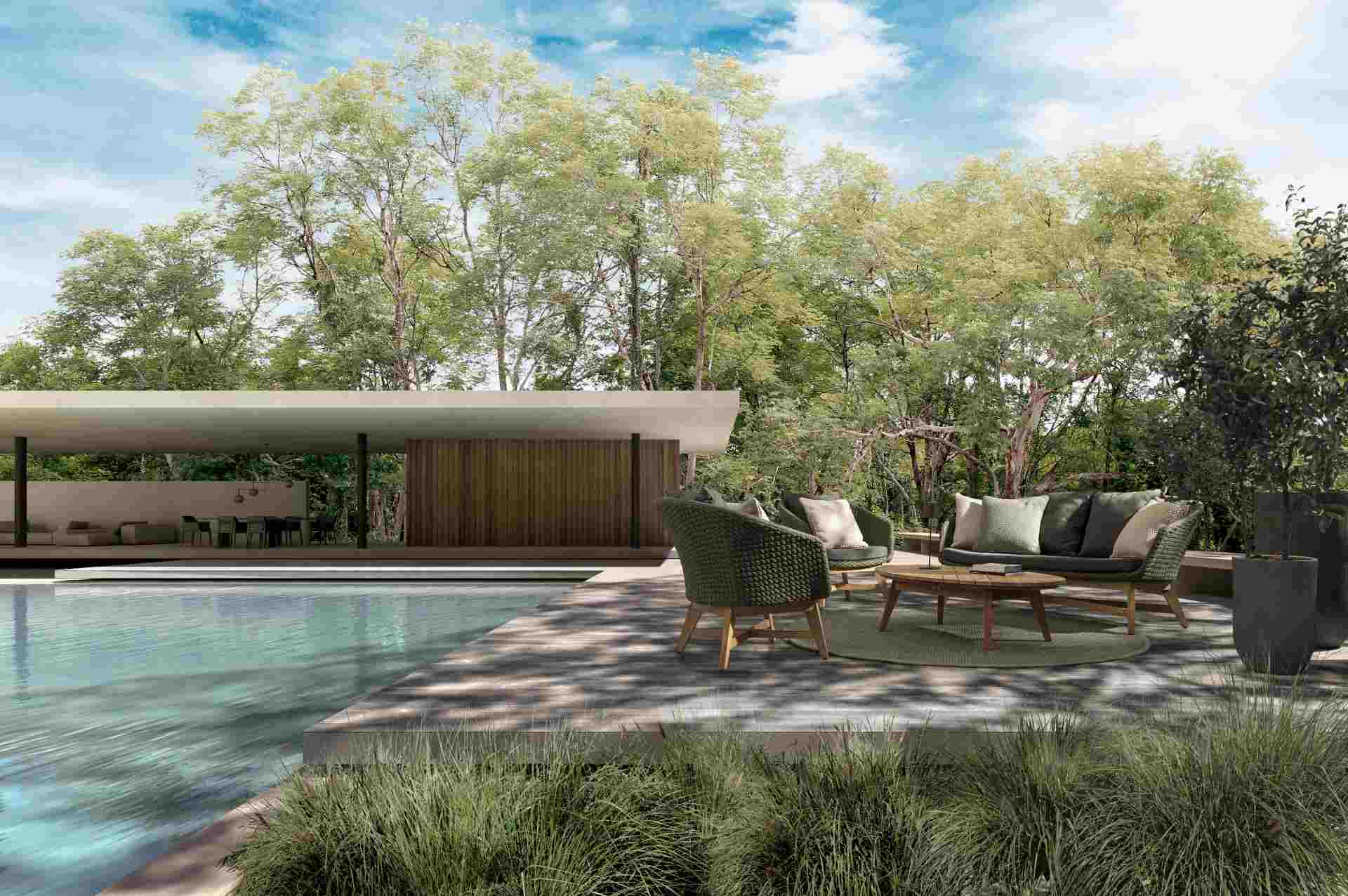 Das Gartensofa Coachella überzeugt mit seinem modernen Design. Gefertigt wurde es aus Olefin-Stoff, welcher einen grünen Farbton besitzt. Das Gestell ist aus Teakholz und hat eine natürliche Farbe. Das Sofa verfügt über eine Sitzhöhe von 39 cm und ist für