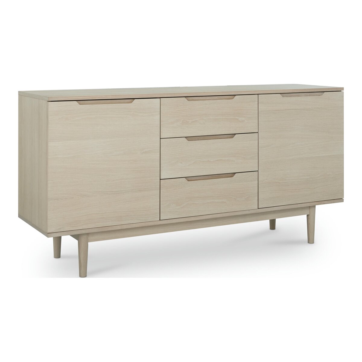 Sideboard Enimeta Eiche Whitewash 160 cm - 2 Türen, 3 Schubladen & Soft-Close