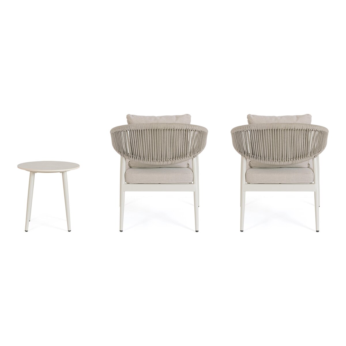 2er Garten-Set Millor - Aluminium & Polyester-Stoff, Cremeweiß, inkl. Couchtisch