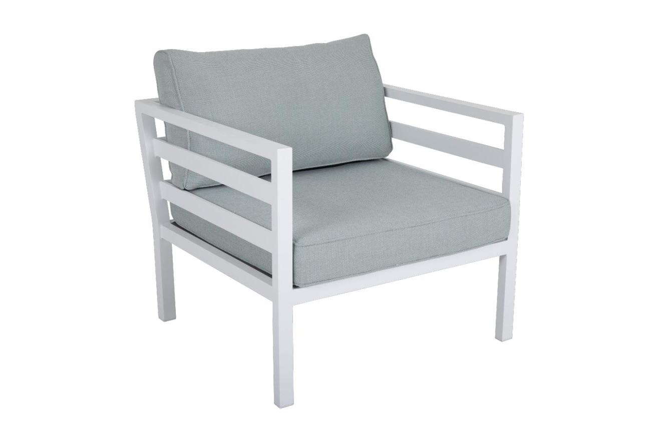Der Gartensessel Weldon überzeugt mit seinem modernen Design. Gefertigt wurde er aus Metall, welches einen weißen Farbton besitzt. Das Gestell ist auch aus Metall und hat eine weiße Farbe. Die Sitzhöhe des Sessels beträgt 43 cm.