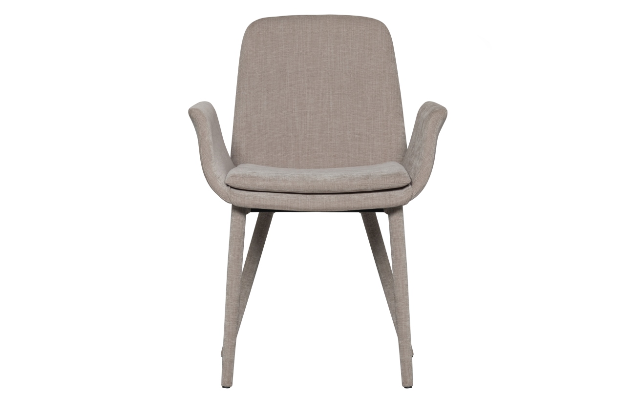 Der Esszimmerstuhl Curve überzeugt mit seinem modernen Stil. Gefertigt wurde er aus Stoff, welches einen Sand Farbton besitzt. Das Gestell ist aus Metall und hat eine schwarze Farbe. Der Stuhl besitzt eine Sitzhöhe von 48 cm.