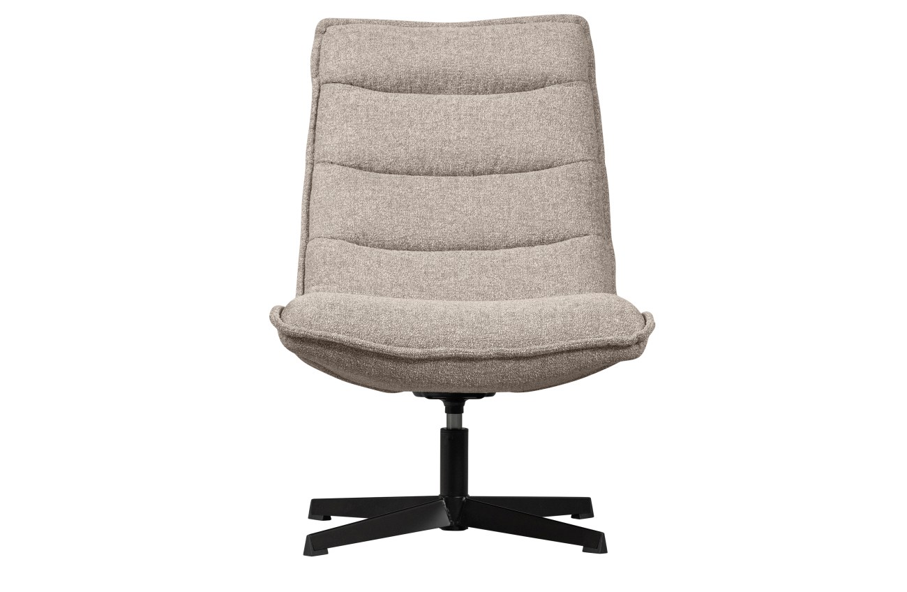 Der Sessel Nika überzeugt mit seinem modernen Stil. Gefertigt wurde er aus Boucle-Stoff, welcher einen Taupe Farbton besitzt. Das Gestell ist aus Metall und hat eine schwarze Farbe. Der Sessel verfügt über eine Sitzhöhe von 43 cm und ist drehbar.