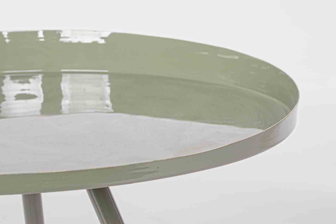Beistelltisch Anchita gefertigt aus Metall in einem salbeigrünen Farbton. Modernes Design. Marke Bizotto.