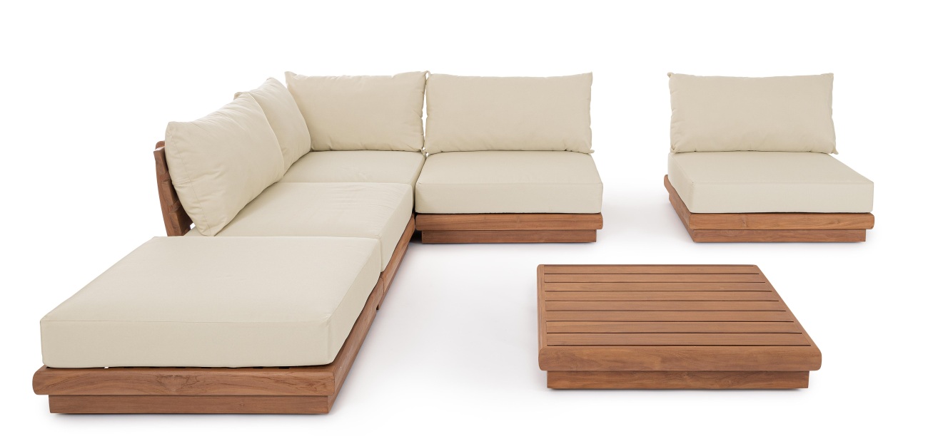 Gartenmodulsofa Delgada aus Teakholz, Eck-Element