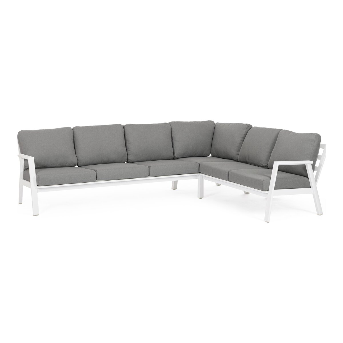 Gartenecksofa Flaminio - Aluminium Weiß, Olefin-Stoff Dunkelgrau