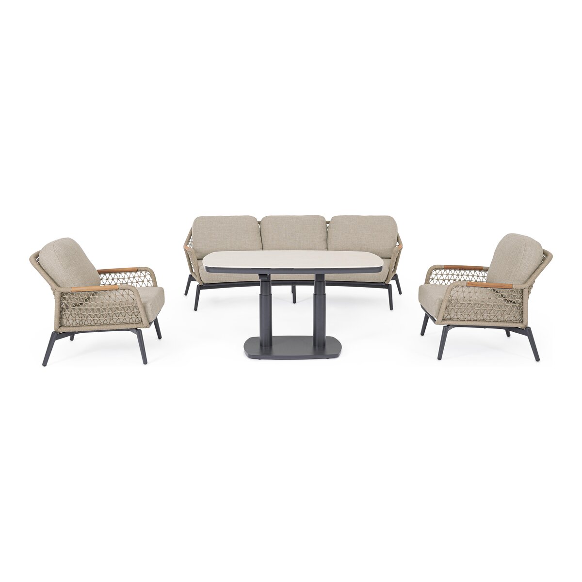 Gartencouchtisch Talete Höhenverstellbar - Aluminium & Stein, 135 x 83 cm, Anthrazit