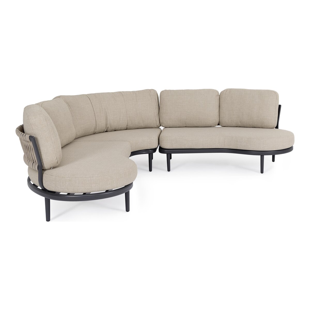 Gartenecksofa Helios - Aluminium, Seilgeflecht, Olefin-Stoff, Anthrazit