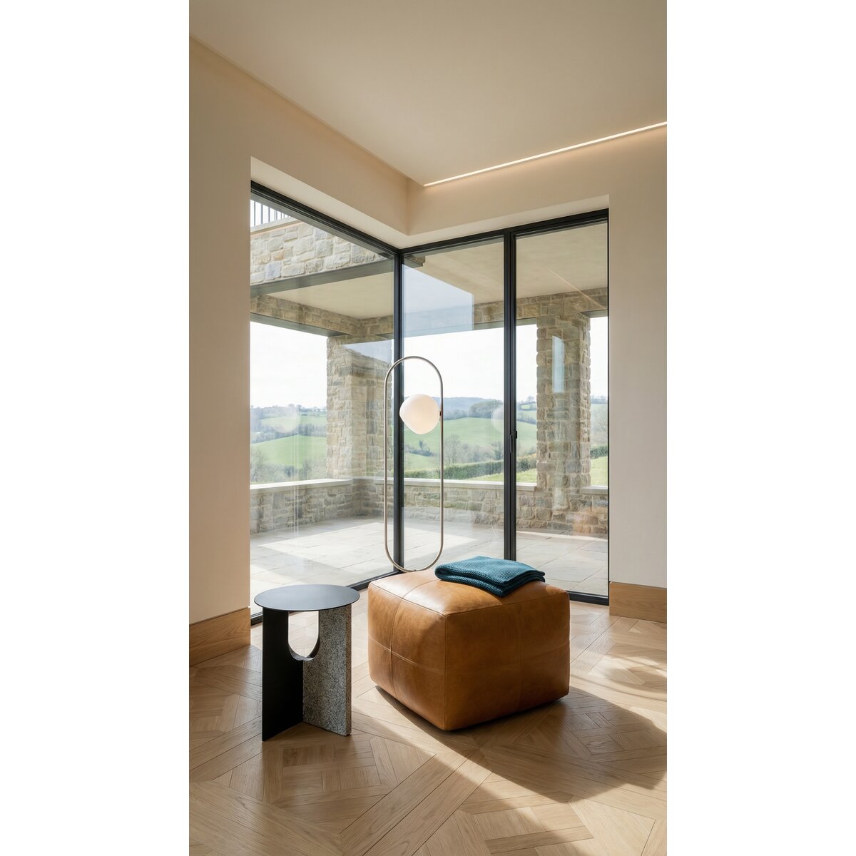 Pouf Anneta aus Leder 50x50 cm, Cognac