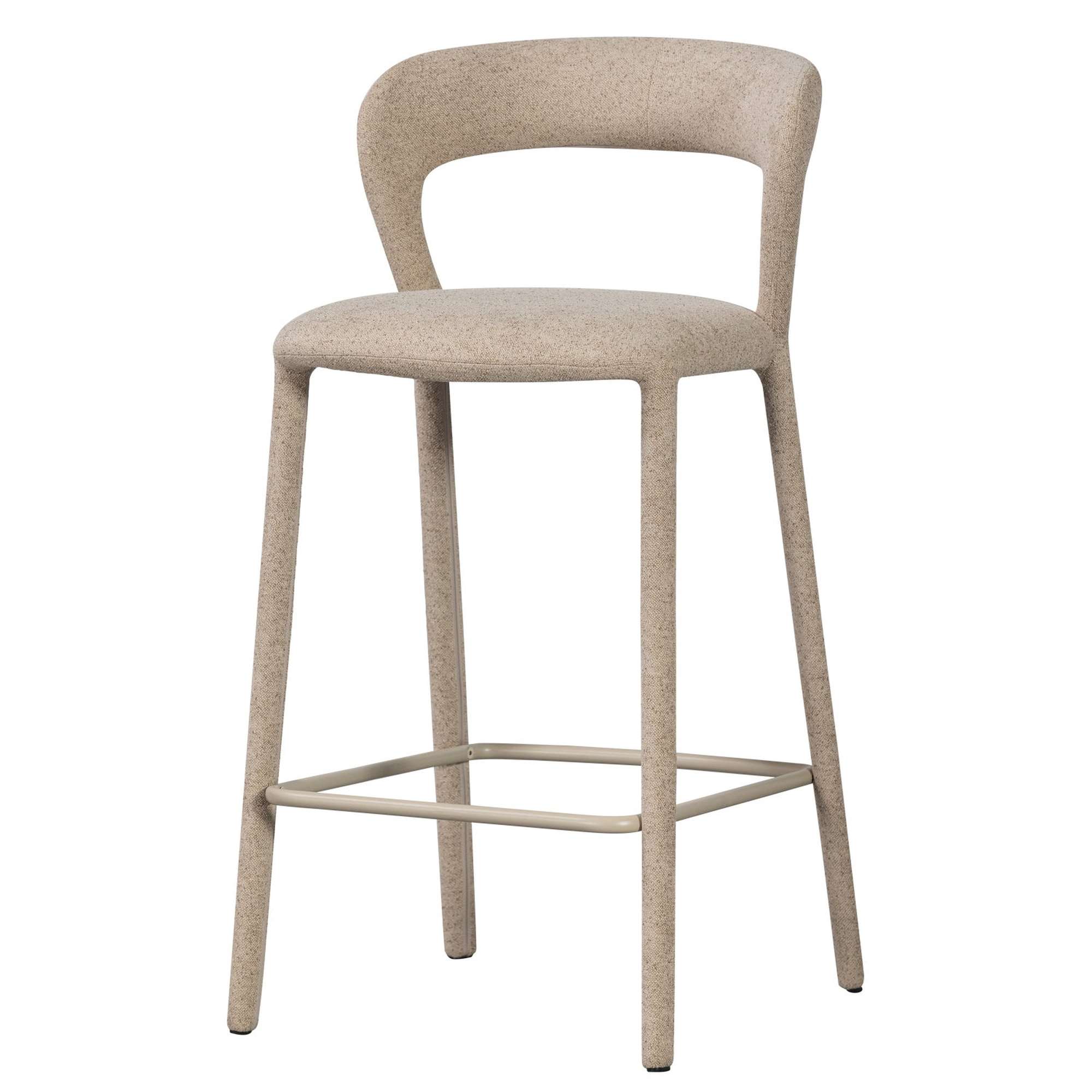 Barhocker Noble aus Stoff in Sand - moderner, komplett gepolsterter Barstuhl